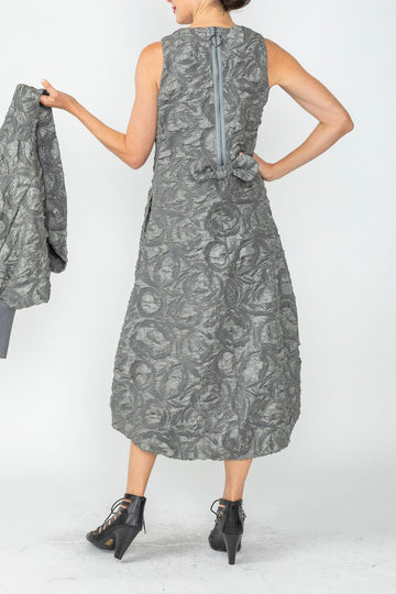 Charcoal Halter-Neck Back Zipper Ribbon Detail Dress